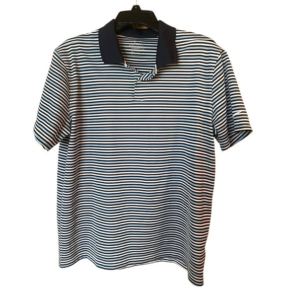 Nike Dri Fit Mens Polo Shirt‎ Golf Striped Blue White Standard Fit Size Large - Picture 1 of 10